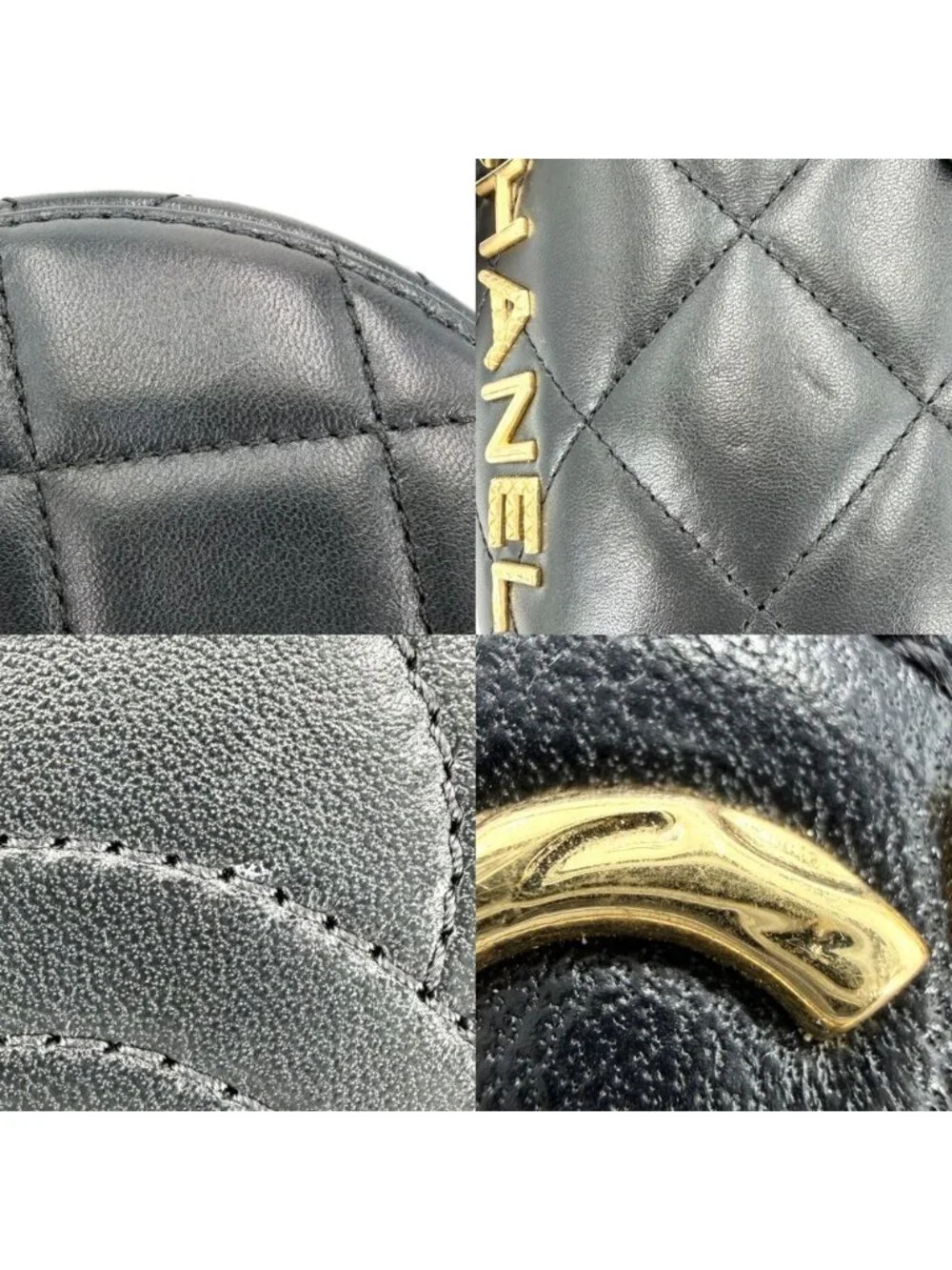 Chanel Shoulder Bag Logo Quilted Chain Vanity Crossbody CC Lambskin Black Gold